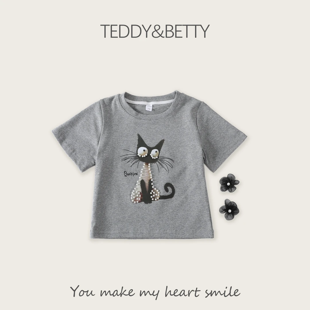 灰色猫咪短款设计感短袖007