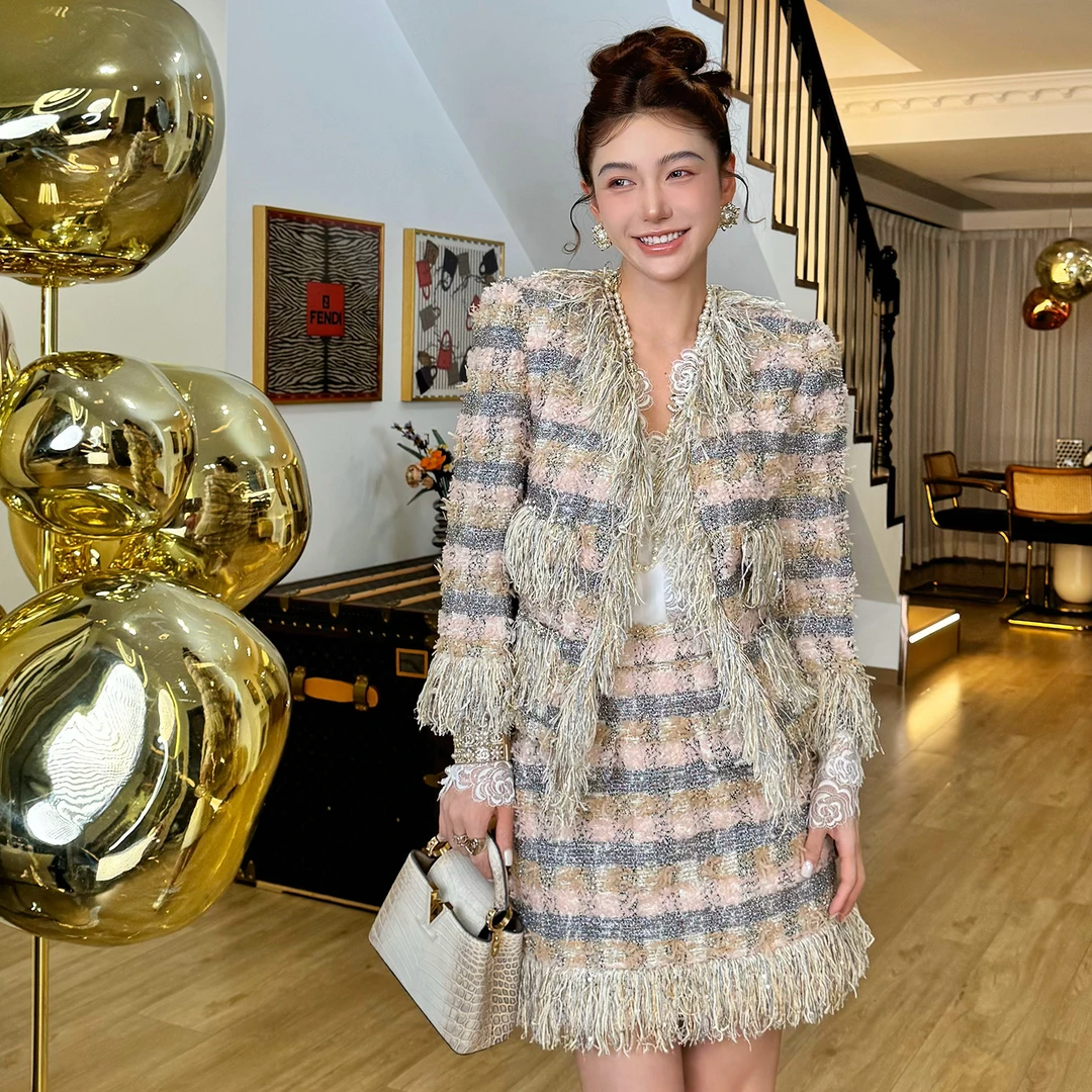 M/Q〔莫奈公主〕手工高定定制流苏小香风女外套半裙套装