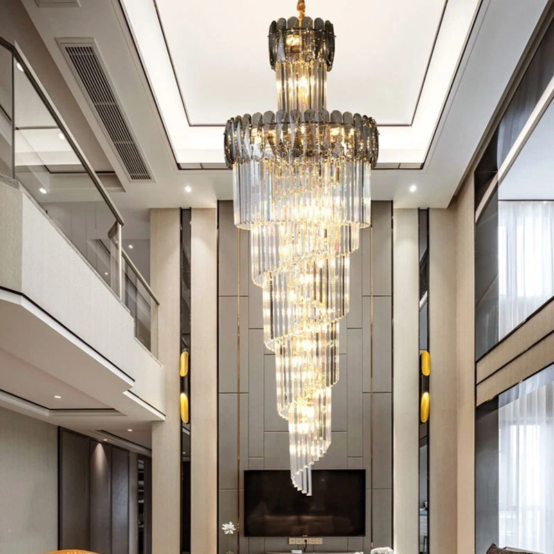 新款复式楼客厅餐厅大吊灯别墅公寓水晶灯楼中楼后现代大厅长吊灯
