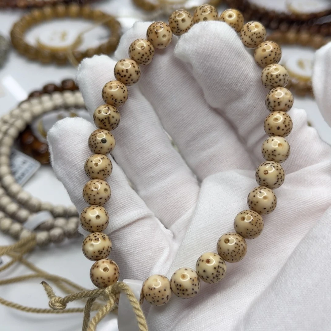 星月菩提吊坠8圆珠一线天留白金花虎皮