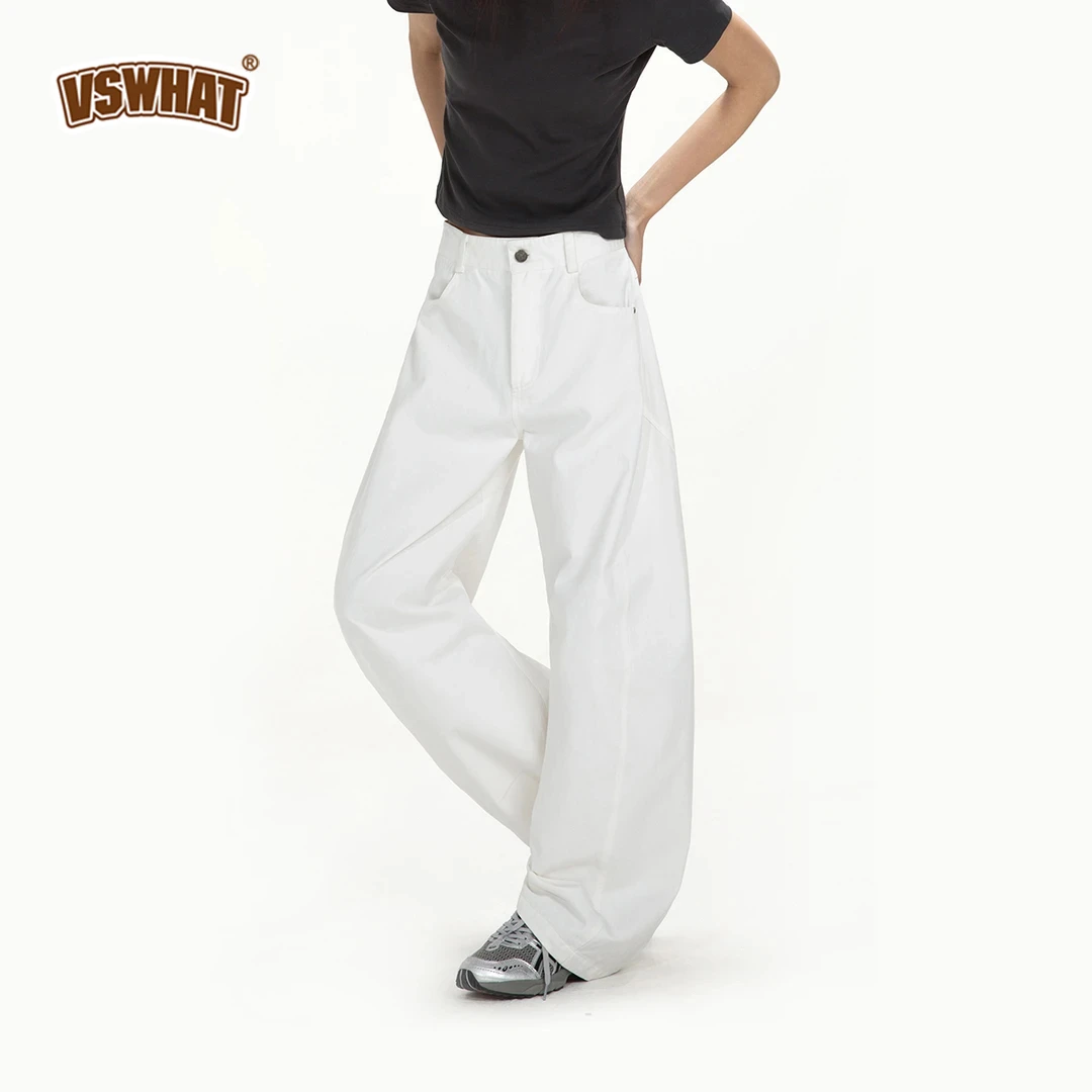 Vs what韩版垂感满分拖地弯刀长裤运动白色高腰时尚休闲百搭夏季