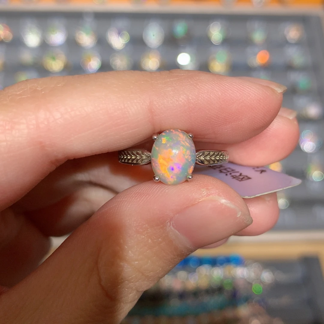 银S925镶嵌欧泊欧泊戒指y