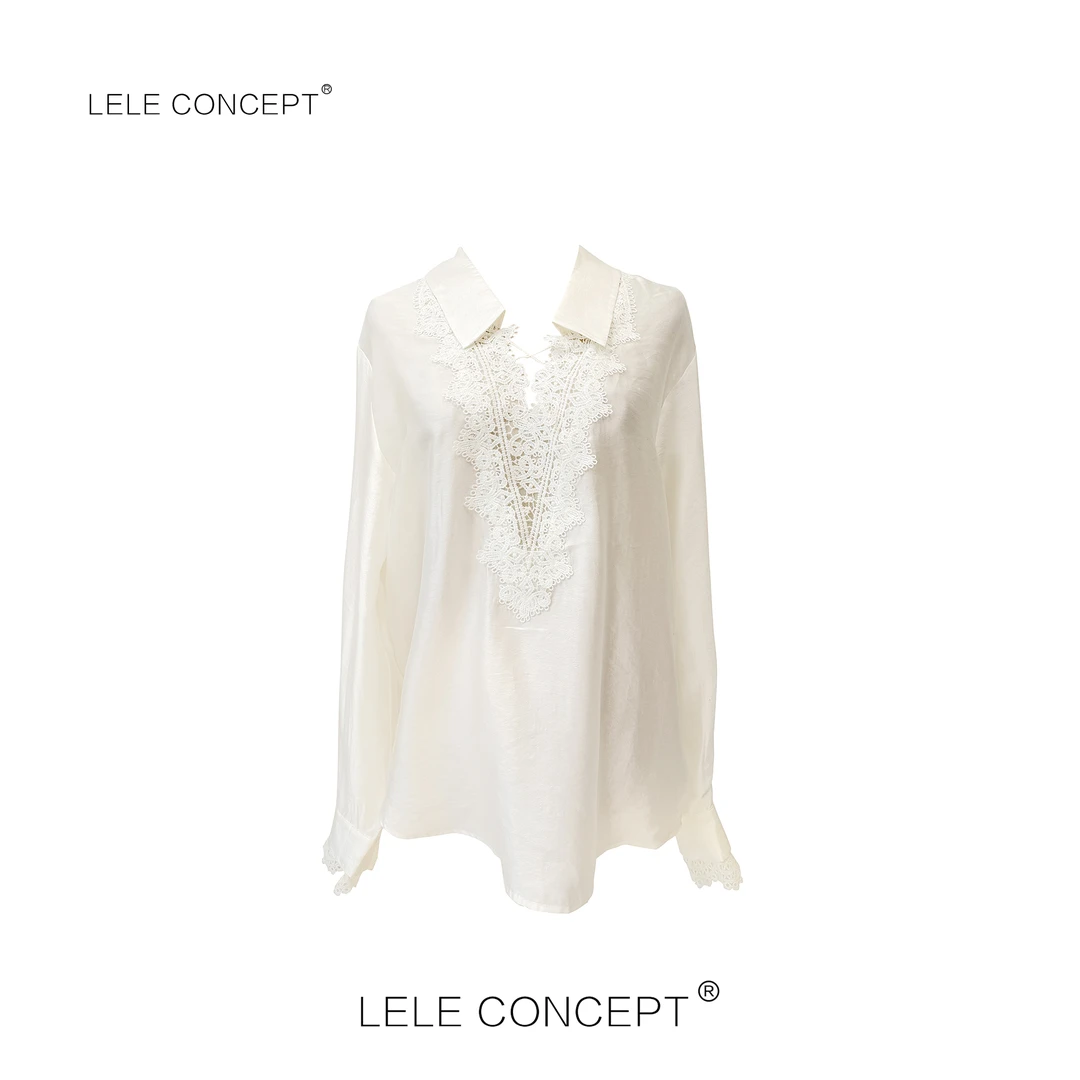 LELE CONCEPT｜轻奢设计师款V领蕾丝边衬衫S0813