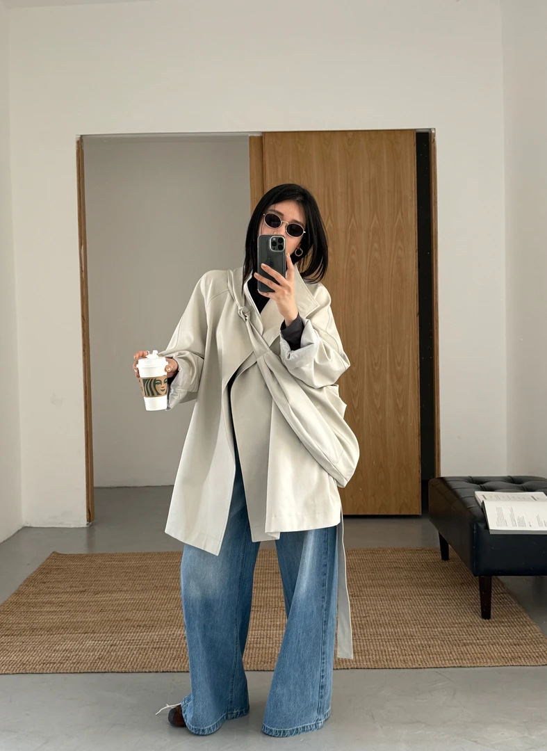 耶耶YEYE|高级感宽松休闲大衣西装领配包包外套风衣1616