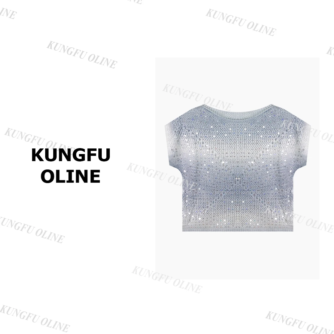 【小妖】现现MY8811亮片短袖渐变色针织衫女小众设计感薄款上衣