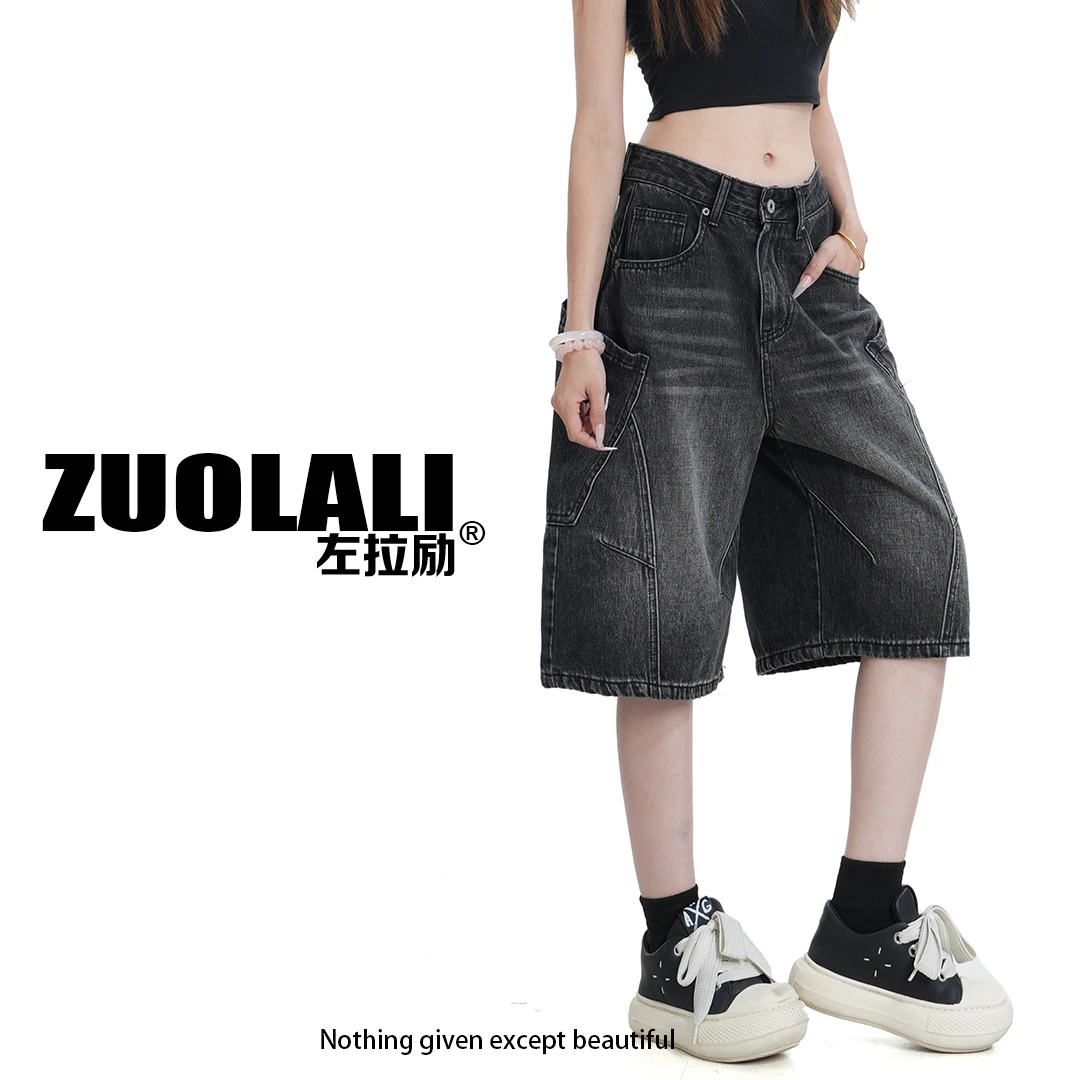 ZUOLALI/左拉励【黑色5分口袋】大口袋设计-夏季高腰五分裤