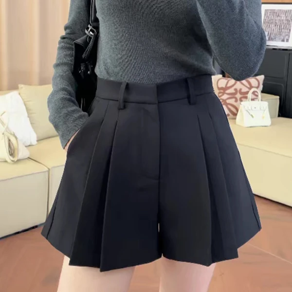 ”欧货“纯色百褶裙裤秋季流行百搭宽松高腰显腿长休闲短裤251147#