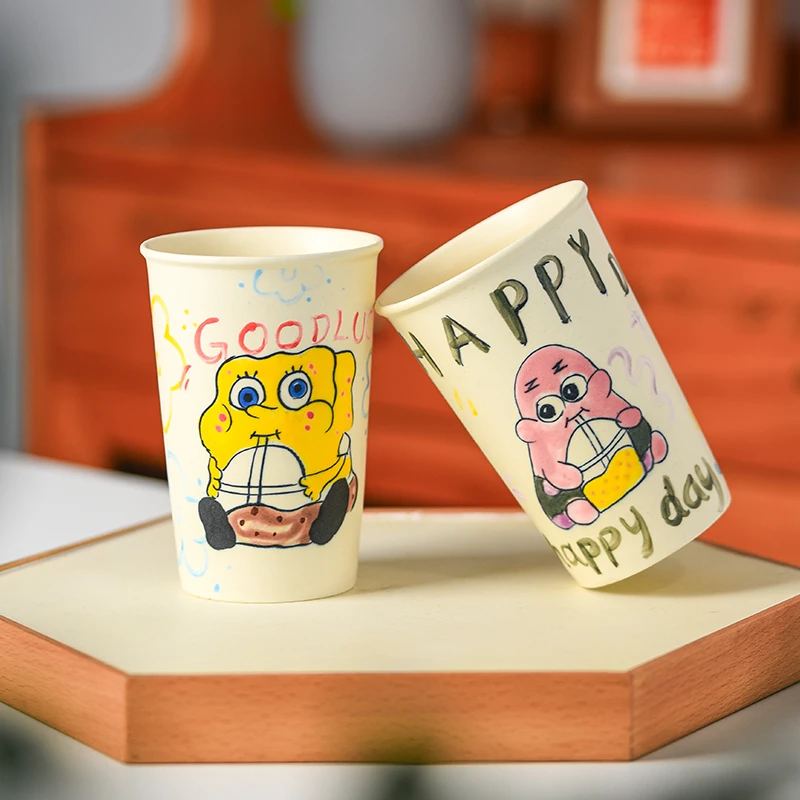 纯手绘款卡通动漫家用茶水杯奶茶杯网红茶水杯家用海绵宝宝可乐杯