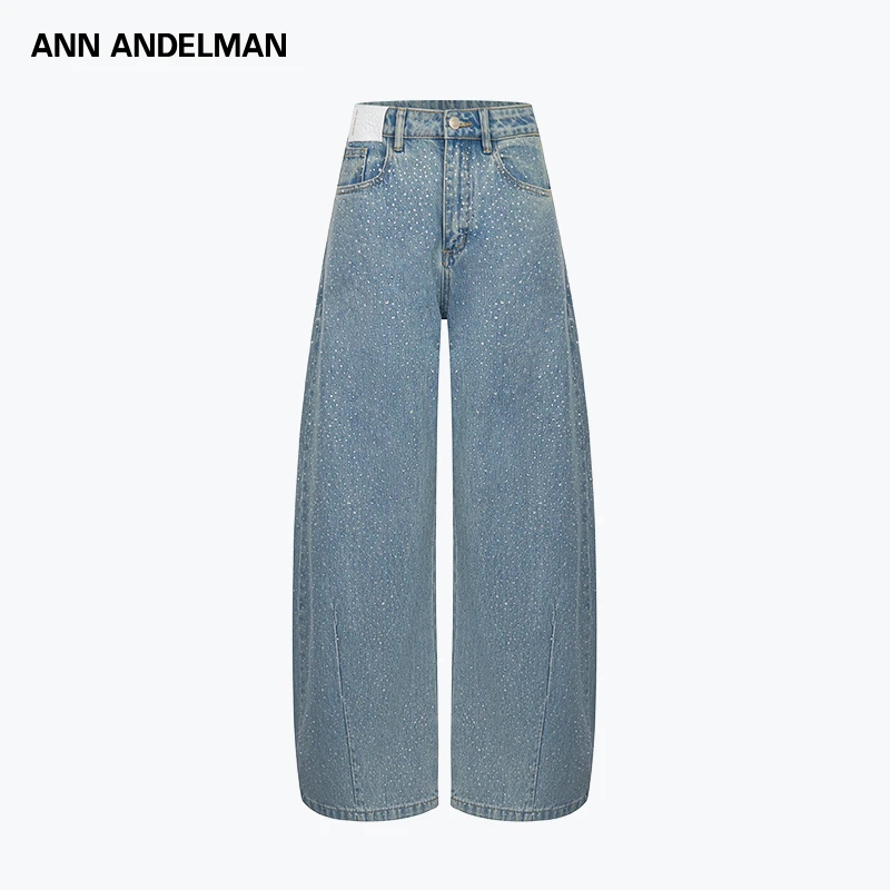 ANN ANDELMAN 25秋 时尚设计做旧水洗阔腿弯刀烫钻牛仔裤