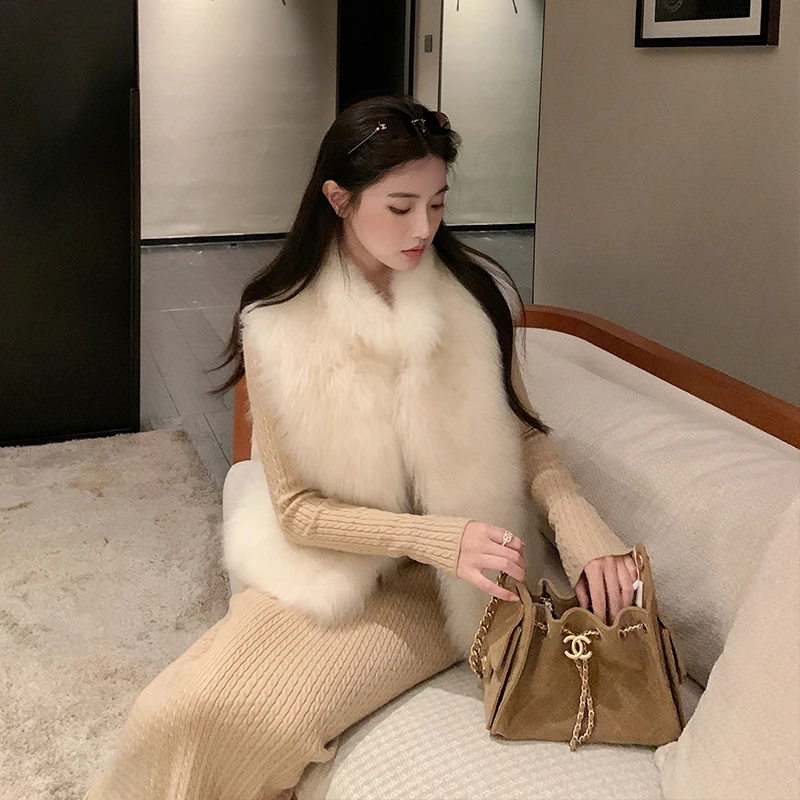 超好看的100%山羊绒皮草马甲女款爆款2025新款皮毛一体外套小立领