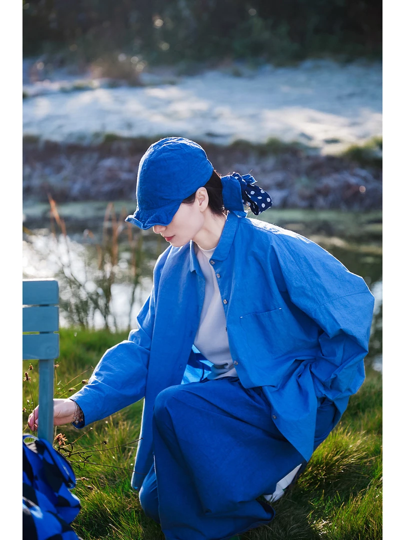 夏季宽松长袖衬衫气质廓形防晒森系落肩开衫上衣