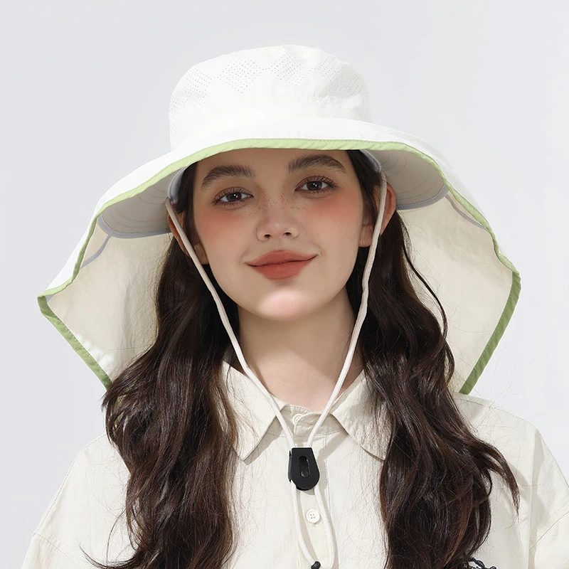 TIFICY户外护颈防晒渔夫帽护肩防紫外线遮阳防晒帽子女春夏季网眼