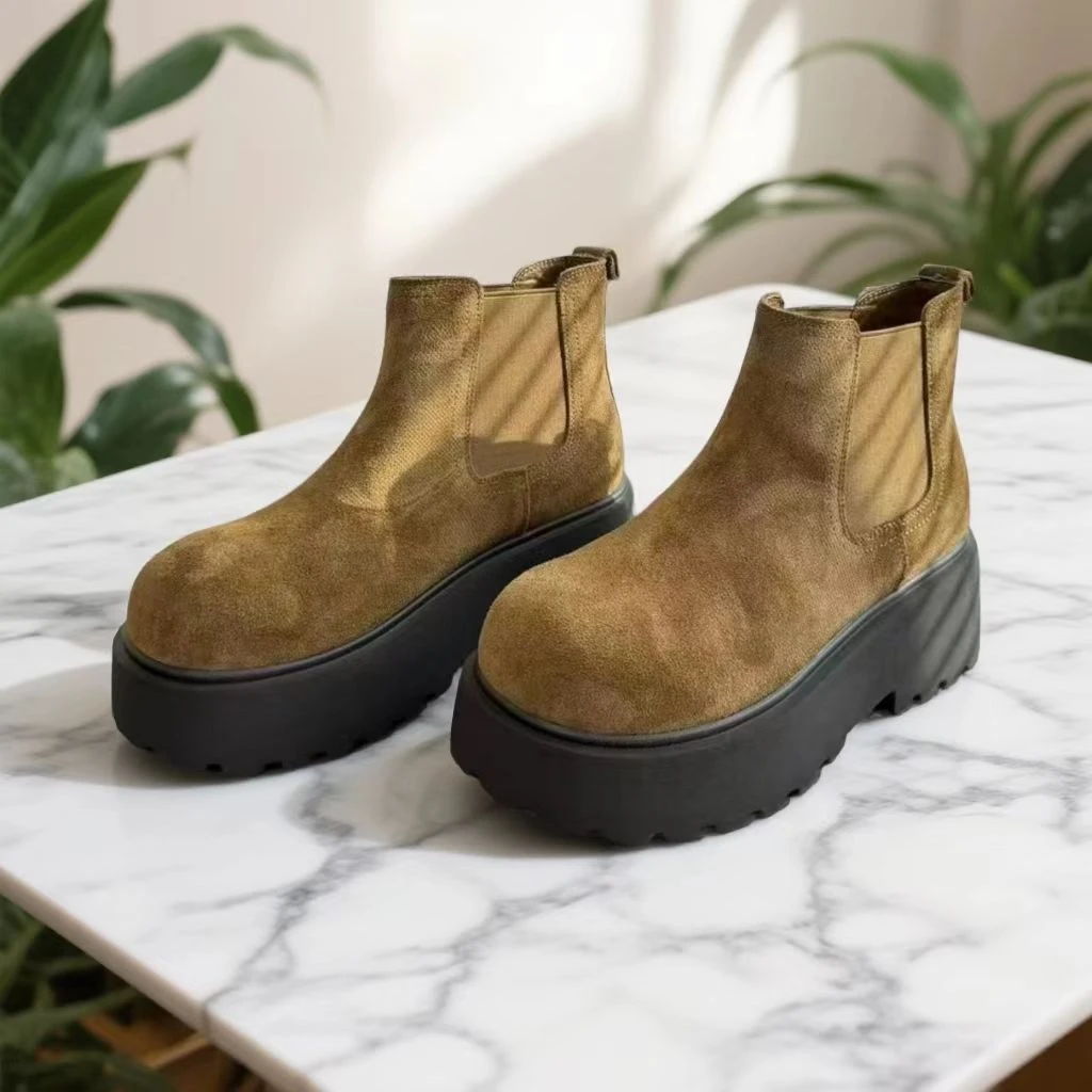 厚底防滑英伦切尔西短靴女秋冬季增高百搭复古女士时尚靴子女