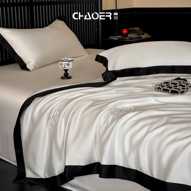 轻奢【山茶花】天丝夏被四件套蚕丝蛋白夏凉被空调被凉感被套可机洗