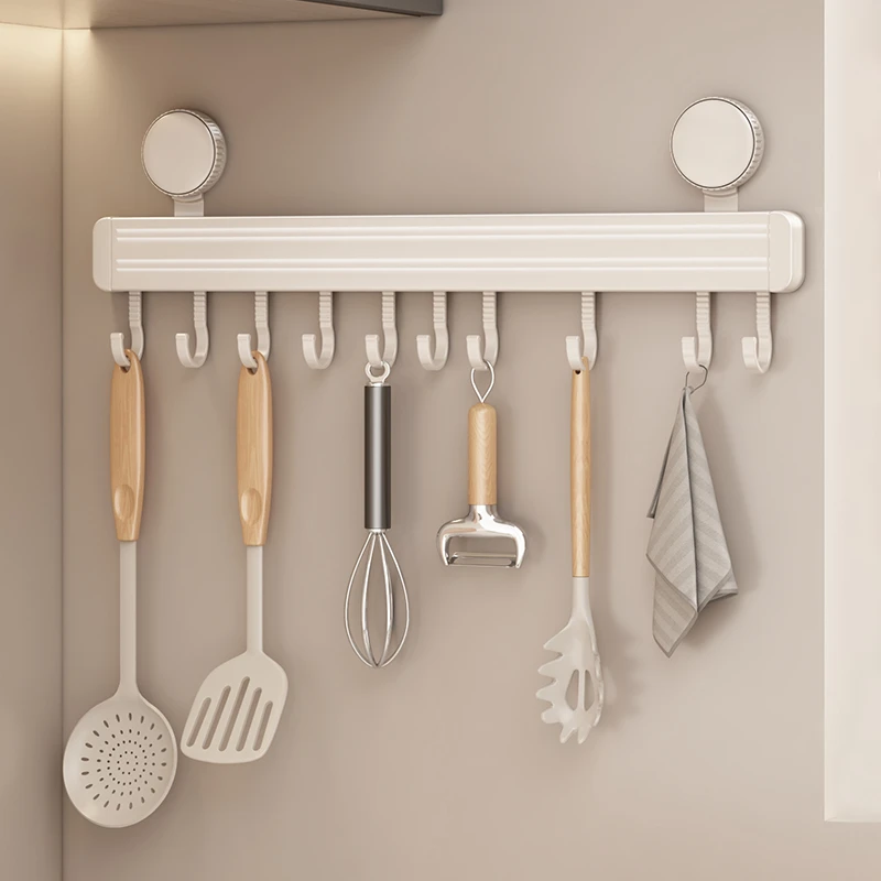 厨房奶白吸盘式挂钩免打孔排钩壁挂式厨具锅铲勺子铲子置物收纳架