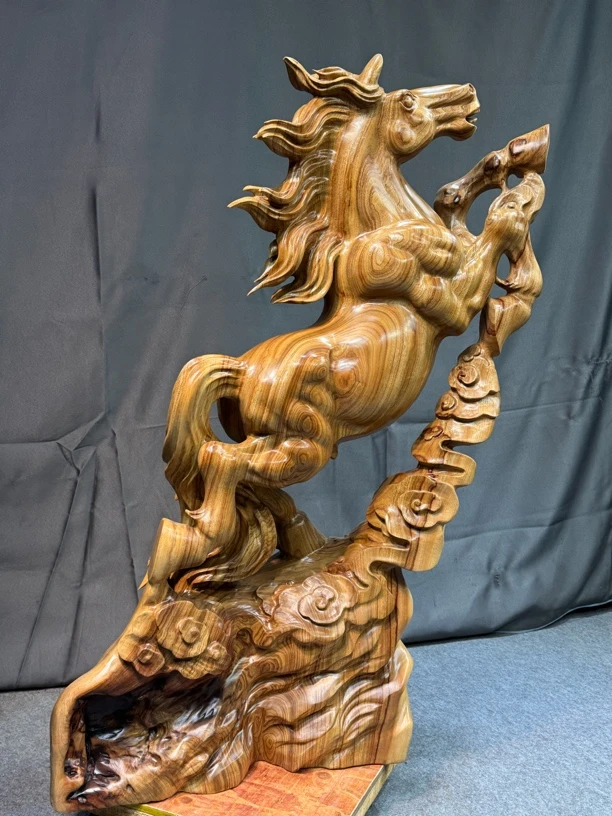 香樟木纯手工雕刻#马到成功#一物一拍以直播间为准工艺品中式雕塑