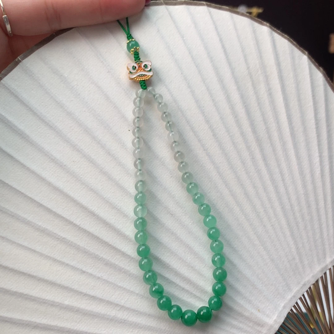 石英质玉冰飘花精品手机链银S925镀金镶嵌