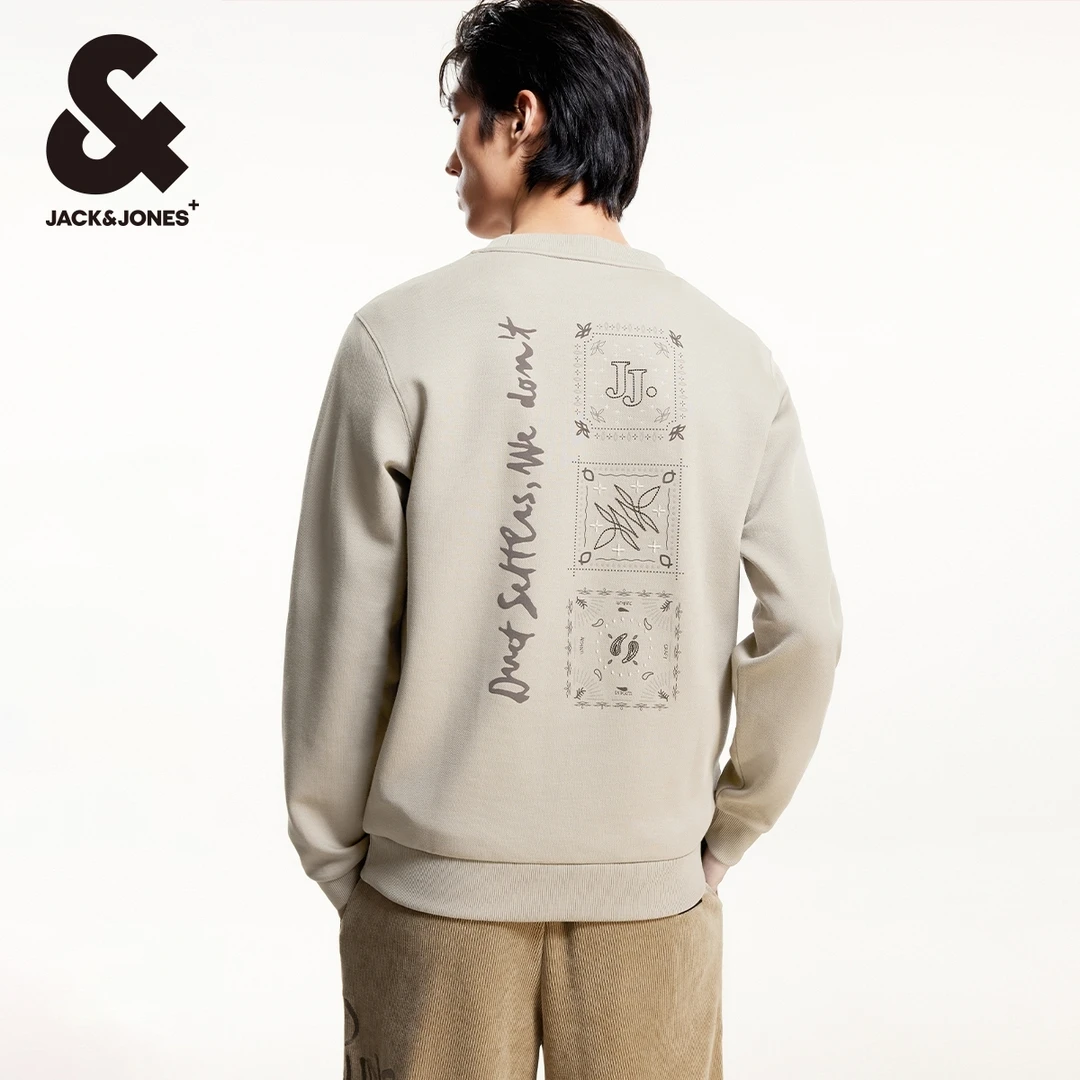 杰克琼斯秋季百搭时尚潮罗纹圆领及袖口背后刺绣宽松上衣卫衣男装