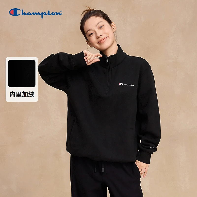 Champion冠军时尚情侣刺绣草写logo抓绒半高领套头卫衣U5CSWSM057