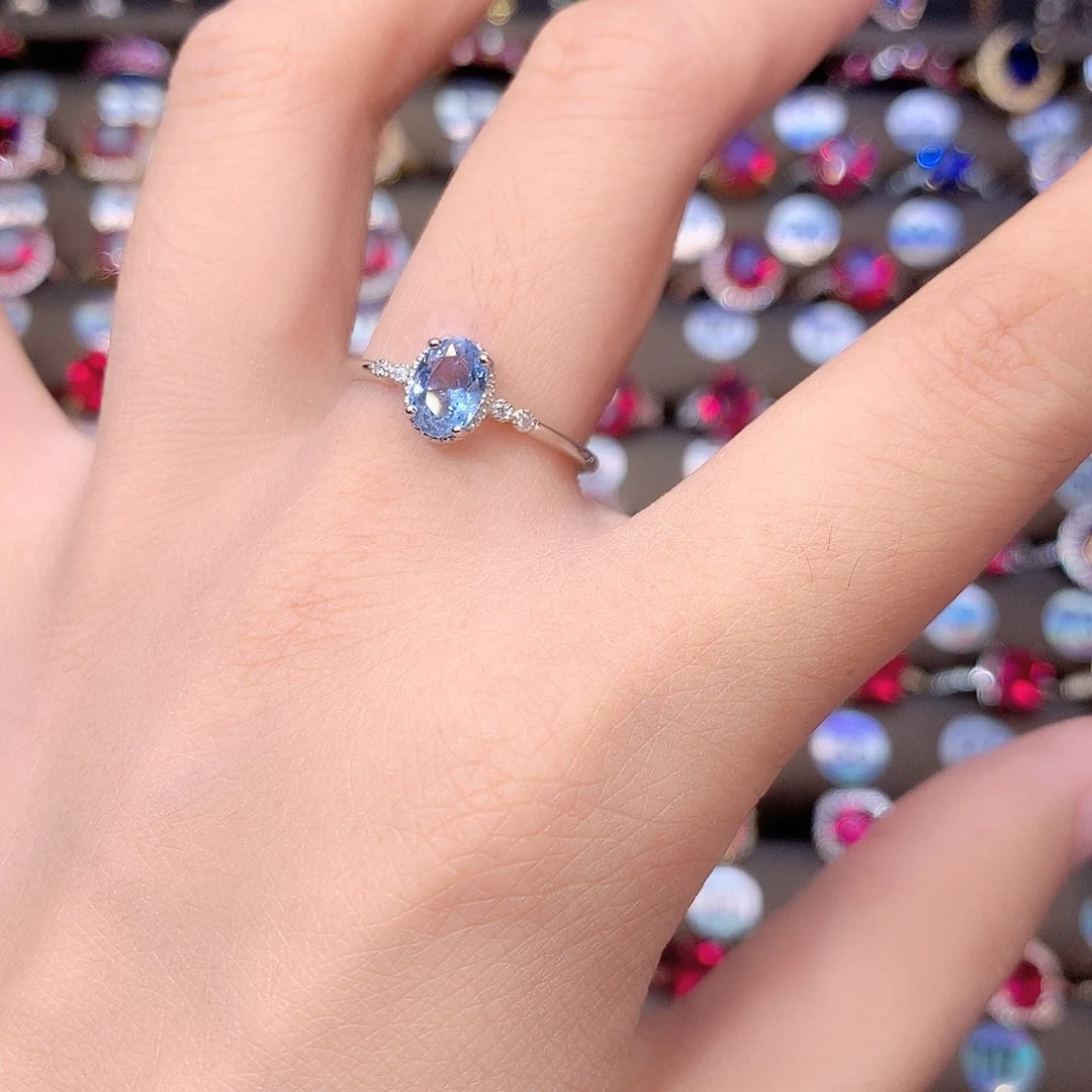 海蓝宝石戒圈银S925镶嵌白57