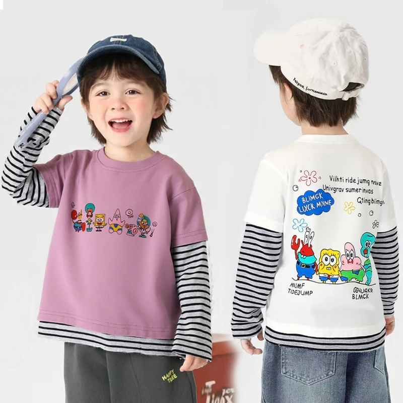 男女童纯棉长袖t恤秋季新款儿童打底衫小大童男孩宽松假两件上衣