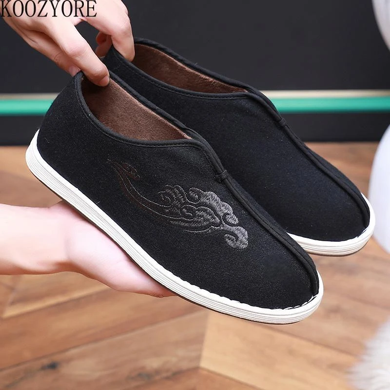 老北京布鞋男冬季加绒保暖千层底老头棉鞋防滑软底薄绒中式云洒鞋