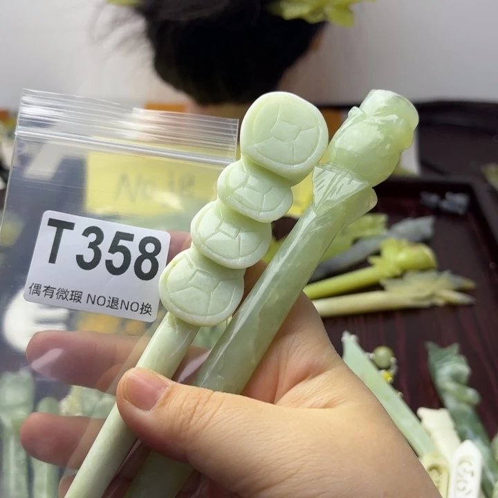 蛇纹石玉发饰合金三****光