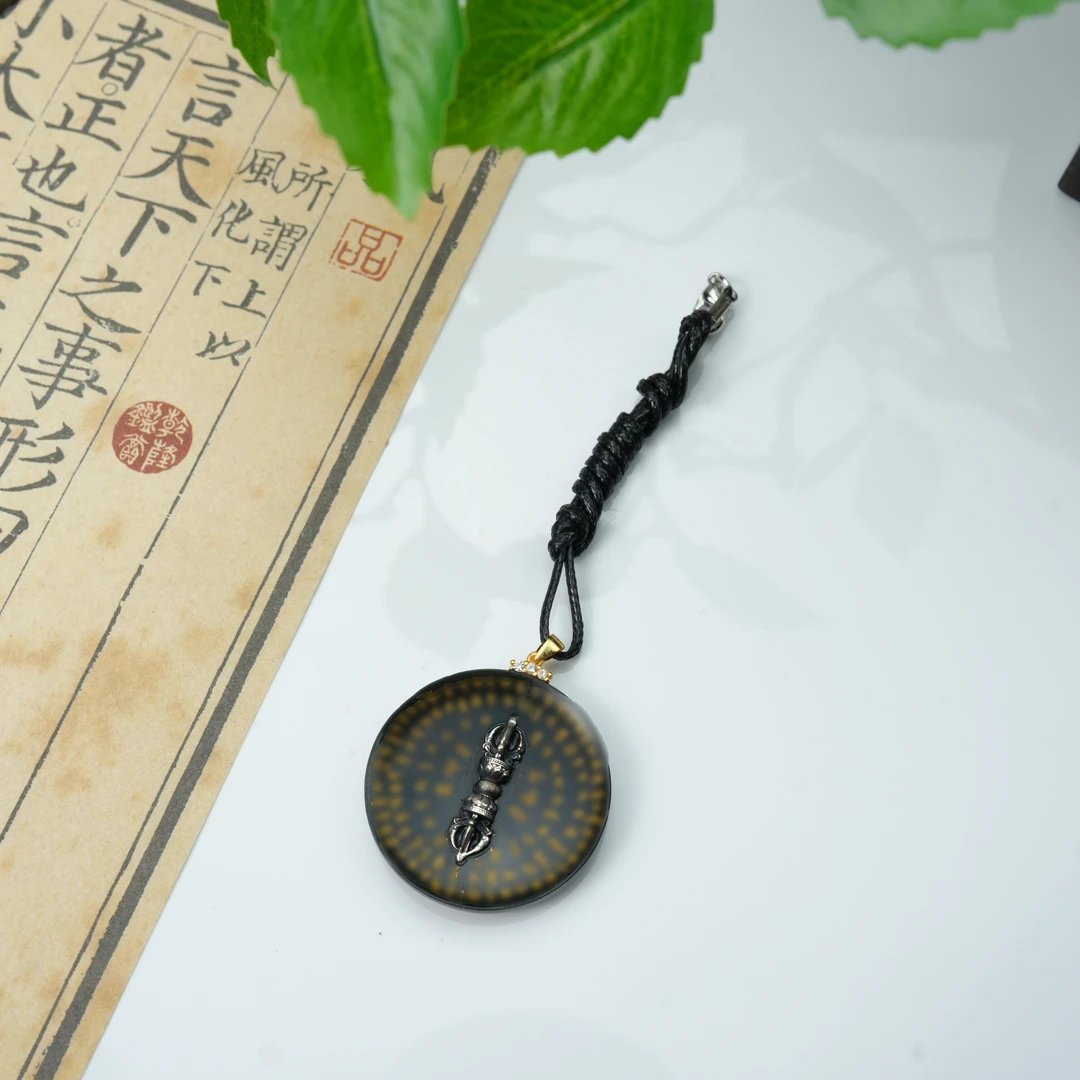 【扶摇臻选】银镶百字明和田玉(青花聚墨)吊坠多样性发其一9706
