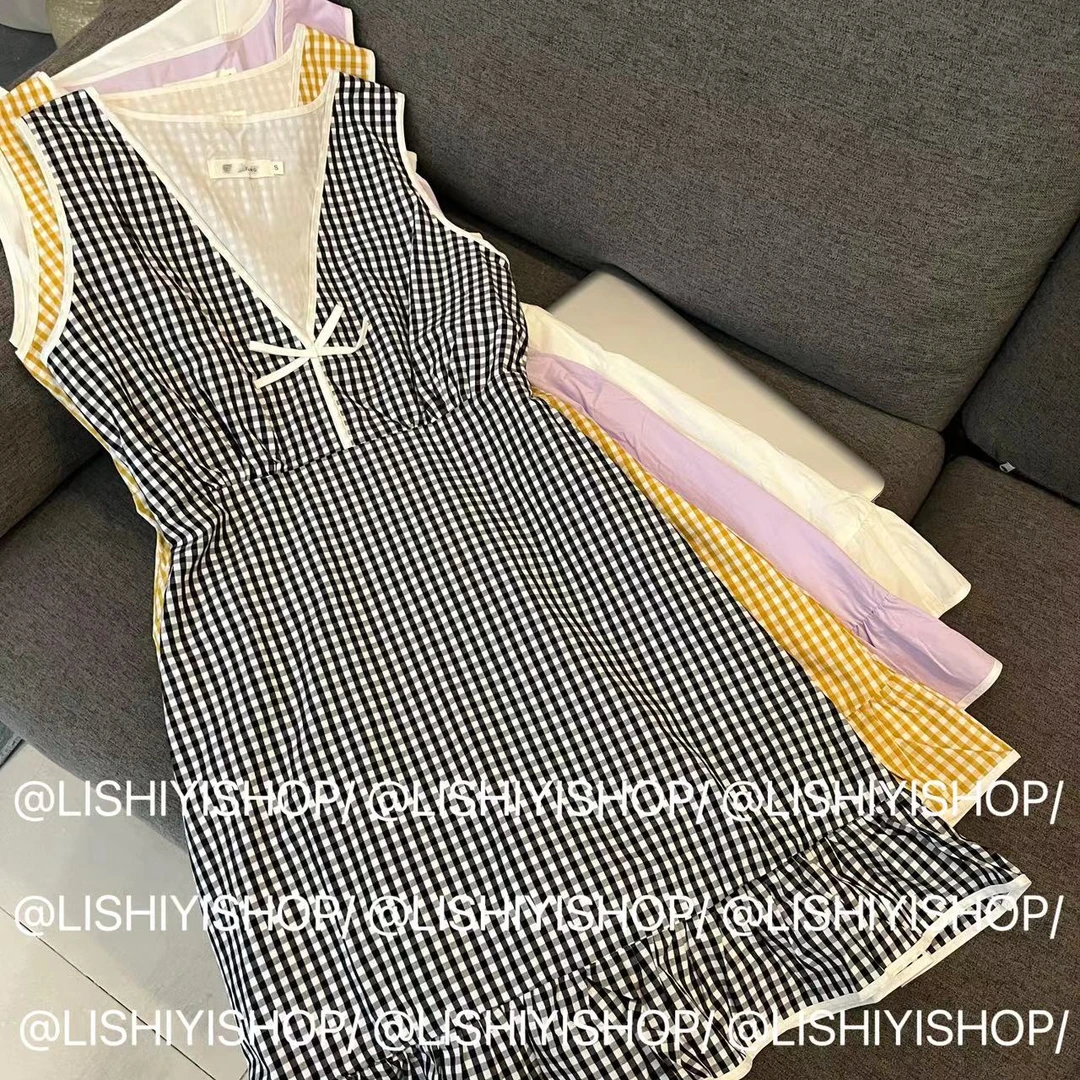 【李十一LISHIYI】 v领无袖连衣裙女小众甜美法式背心连衣裙★9916