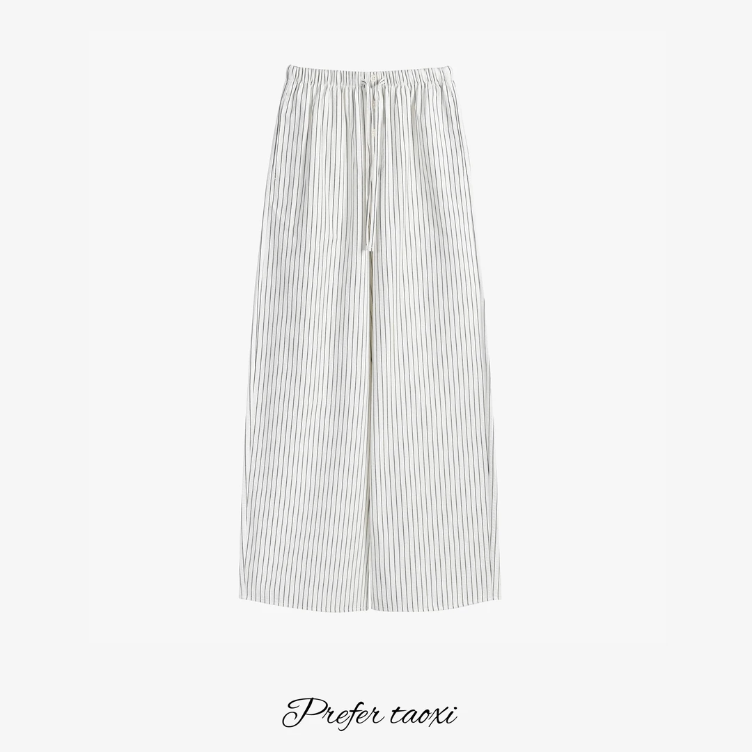 轻盈夏日显瘦竖条纹百搭休闲裤
