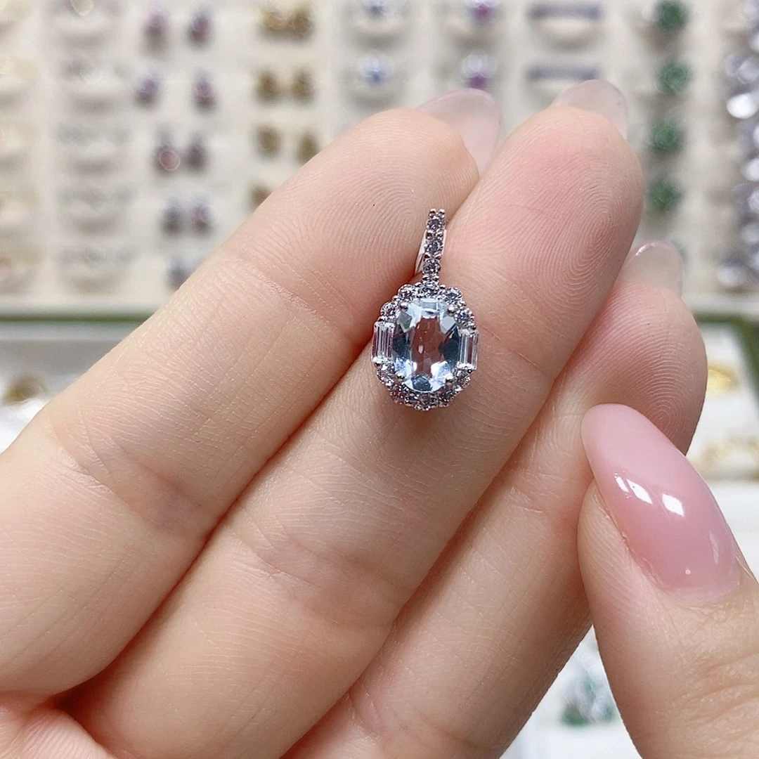 海蓝宝石颈饰银S925镶嵌1107