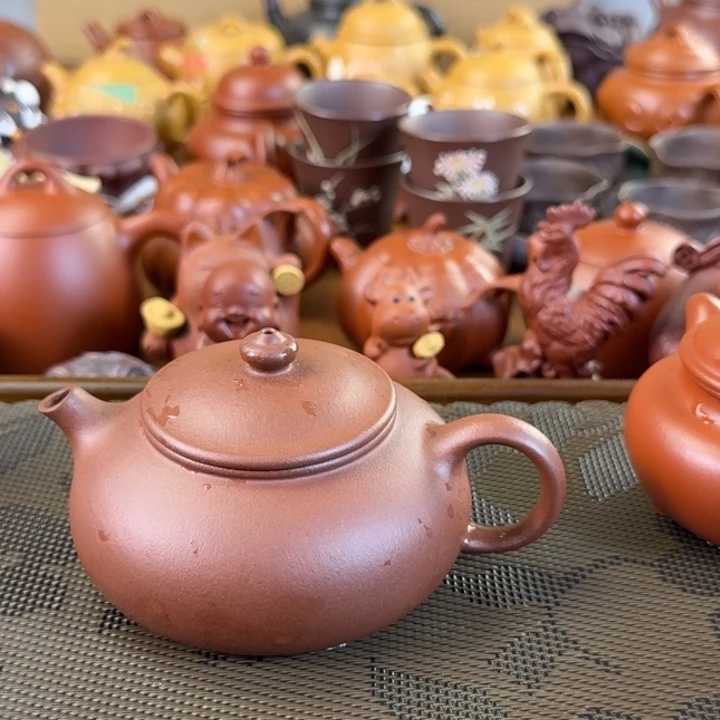 用***2紫砂茶壶紫泥全手寒江200毫升