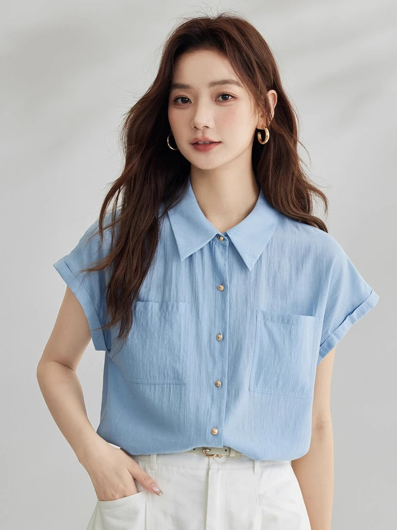 通勤气质小飞袖短袖衬衫女2024夏季时尚高级感百搭衬衣上衣
