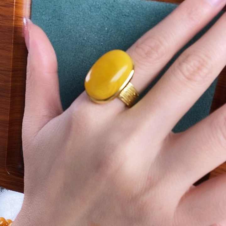 蜜蜡银S925镶嵌戒指戒指