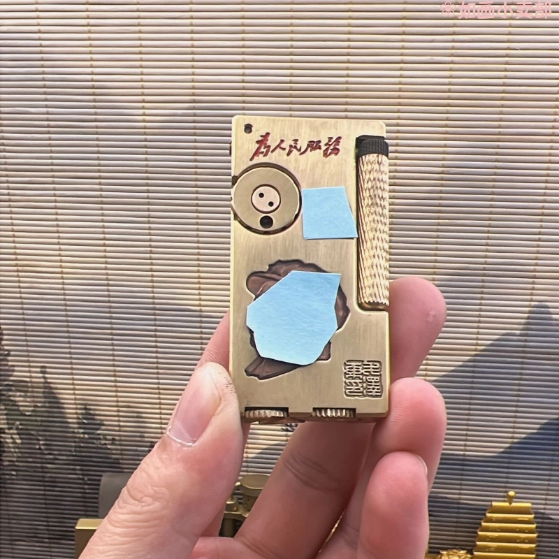 帕伽尼纯黄铜煤油打火机紫铜镶嵌为人民服务填漆双仓待机王抬臂机