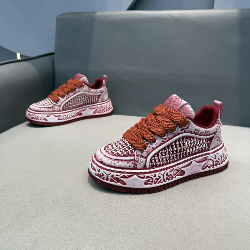 网红新款男士网面透气做旧擦色厚底增高轻奢舒适休闲鞋时尚潮男鞋