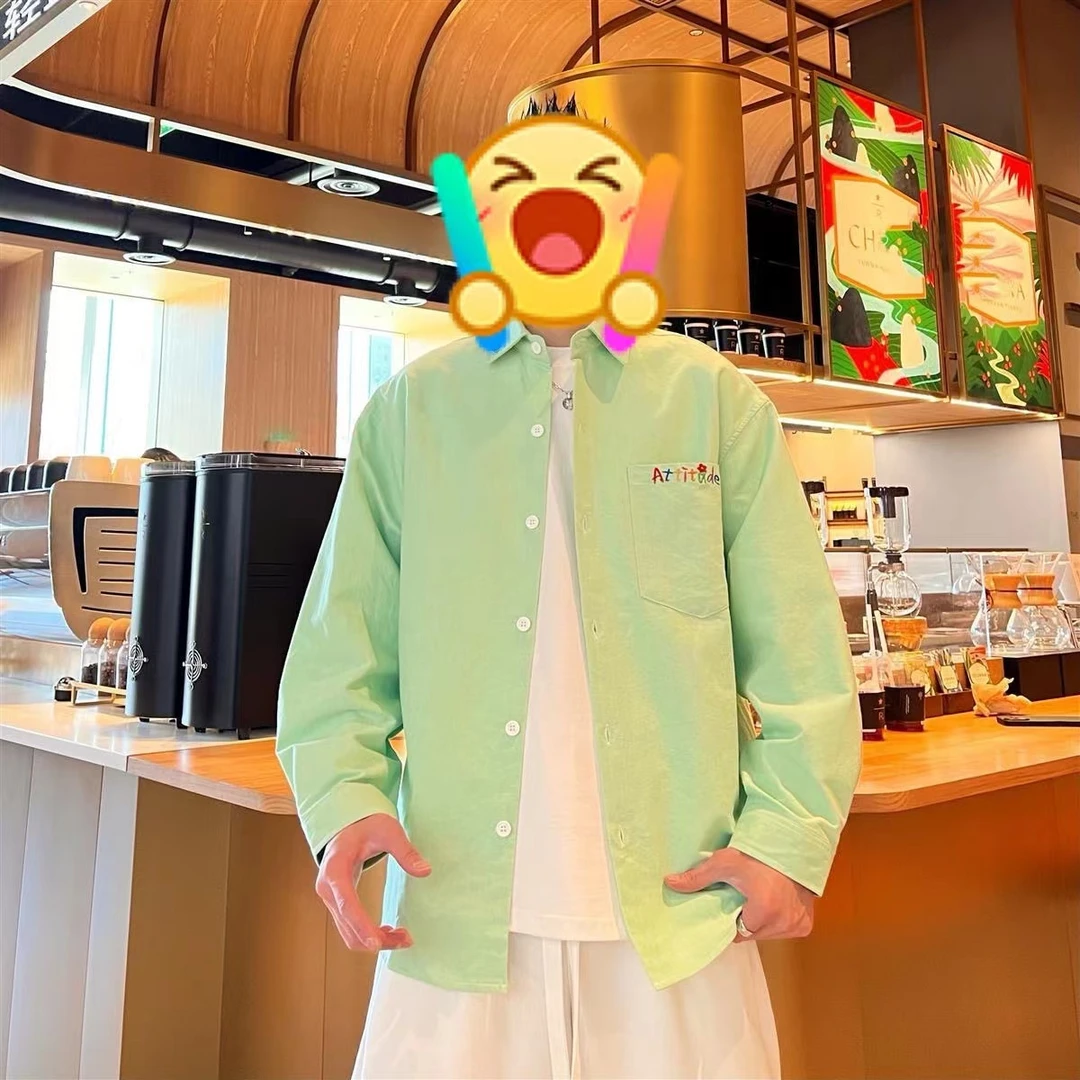 300斤大码男装小众港风长袖刺绣舒适透气情侣衬衣休闲百搭衬衫