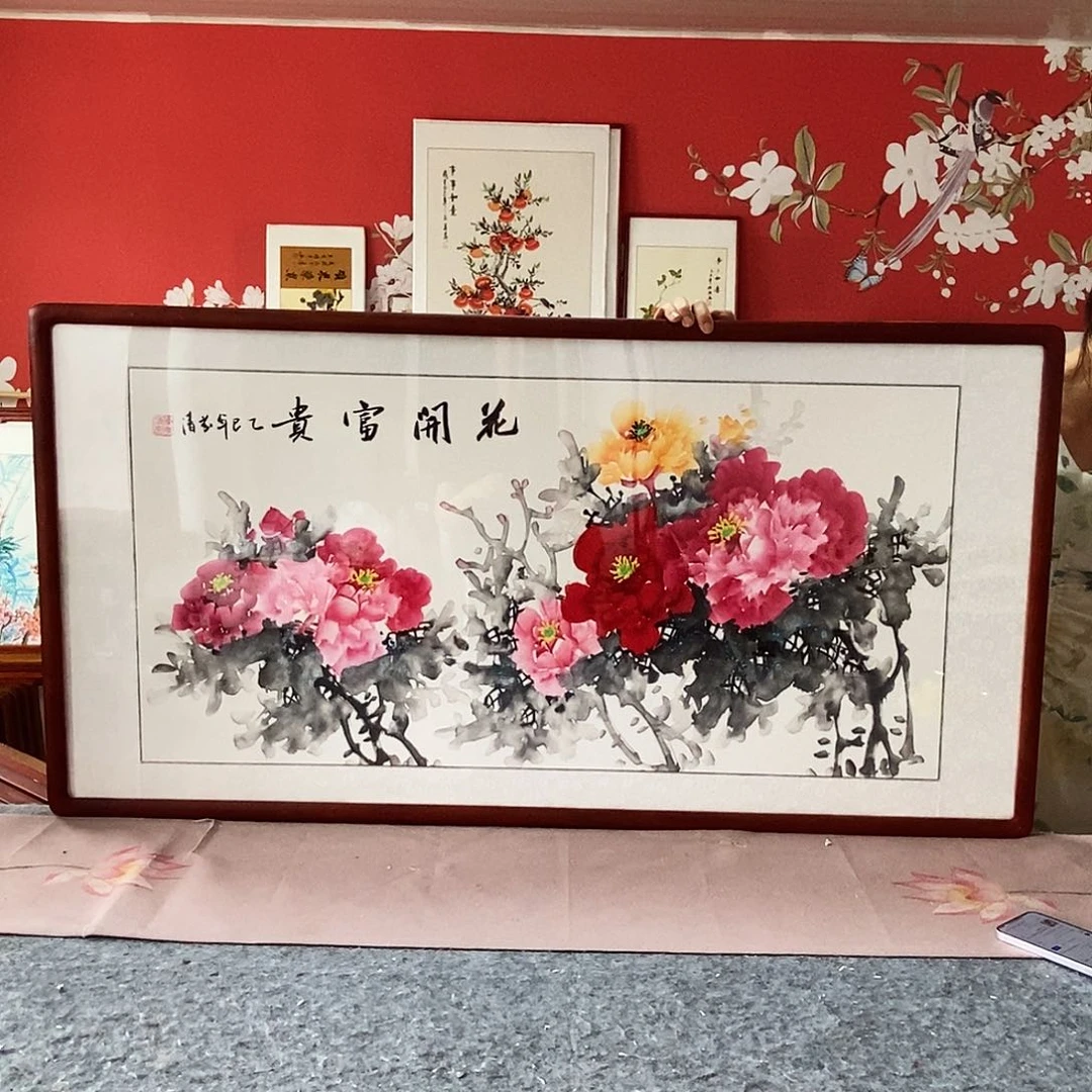 国画手写手绘带框包邮62✖️122国画作品