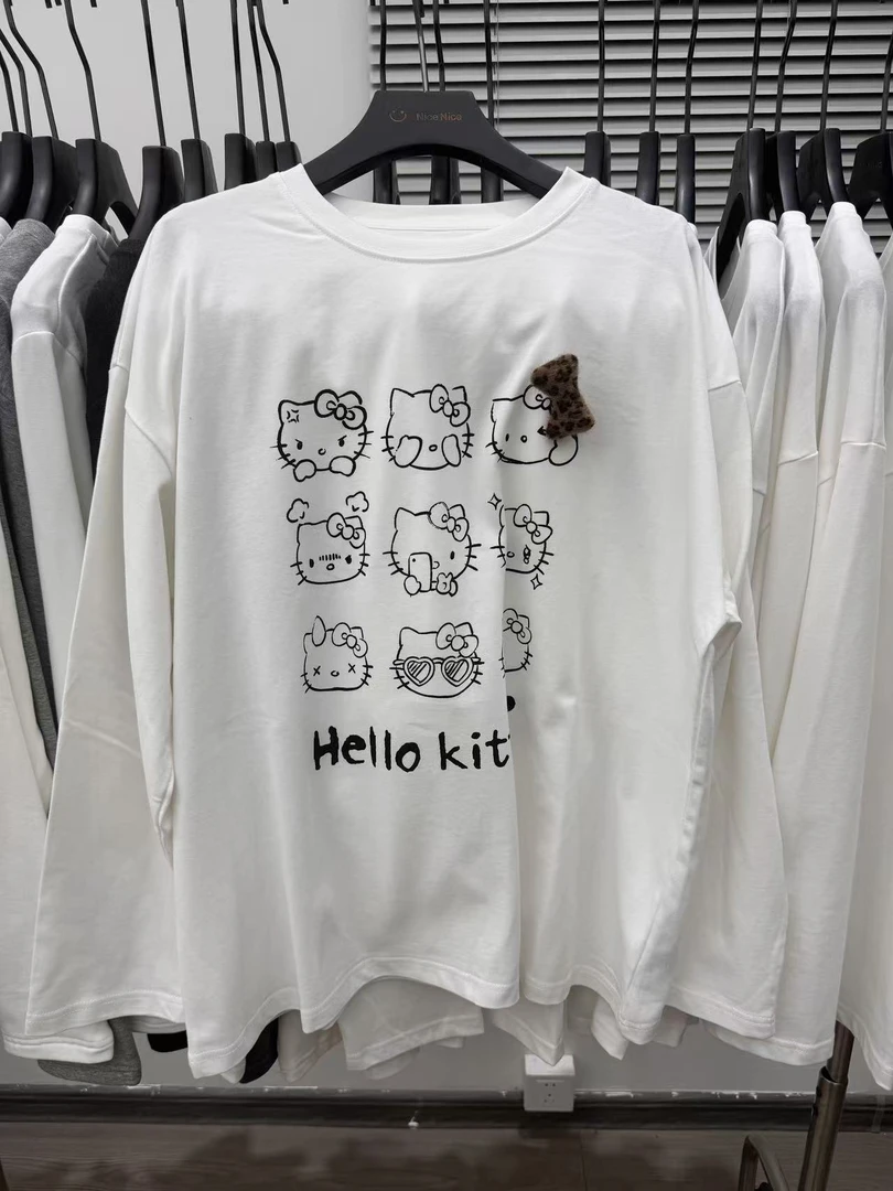 0272【秋季新款】胸前九宫格卡通kitty宽松休闲打底T恤（8027）