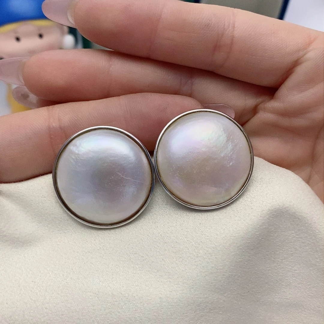 【闪购商品】拼合珍珠（马贝珠）耳饰银S925镶嵌72
