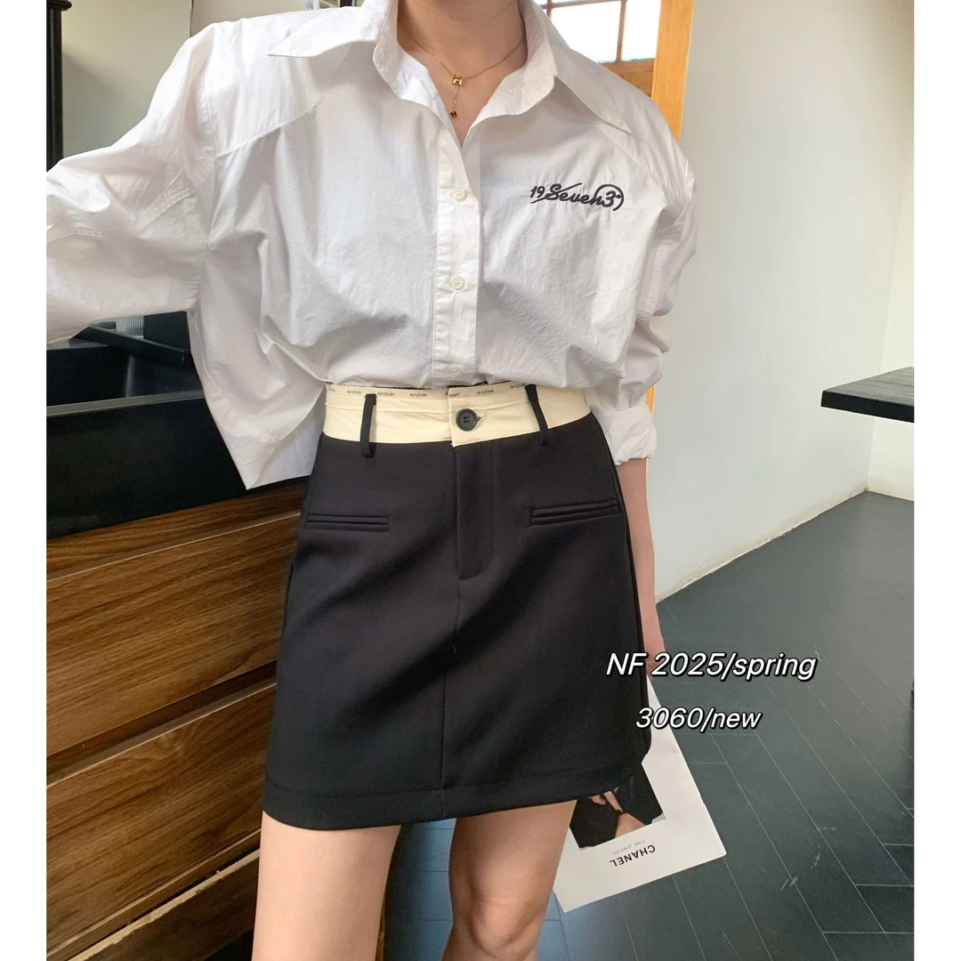 2025夏季新款简约a字半身裙女百搭高腰包臀裙时尚a字短裙3060