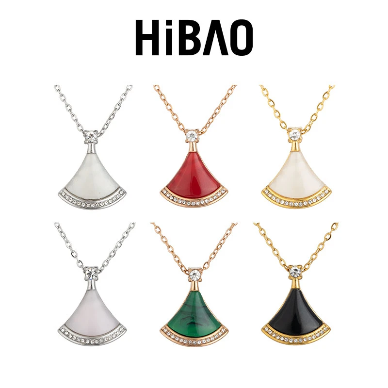 HIBAO/喜小宝 钛钢项链 轻奢小裙子扇形项链女小众镶钻锁骨链颈链