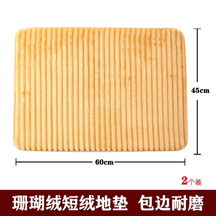 2条装！珊瑚绒不卷边防滑地垫客厅门垫舒适HH691耐磨脚垫