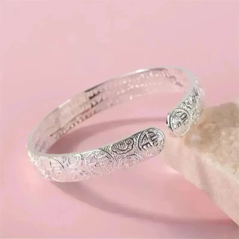 999.9银新款开口心经百福镯设计感民族风时尚国风送妈妈礼物