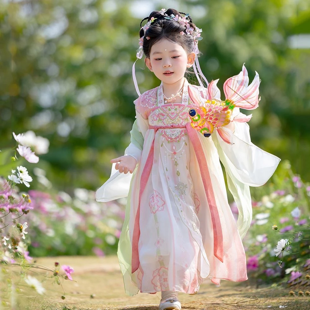 RYF011【粉黛】汉服女童2025春秋款新中式连衣裙古风超仙公主襦裙