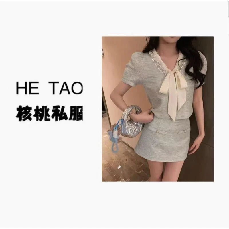 【现货+24H】2025夏季富家千金甜美清新时尚套装法式千金风辣妹套裙