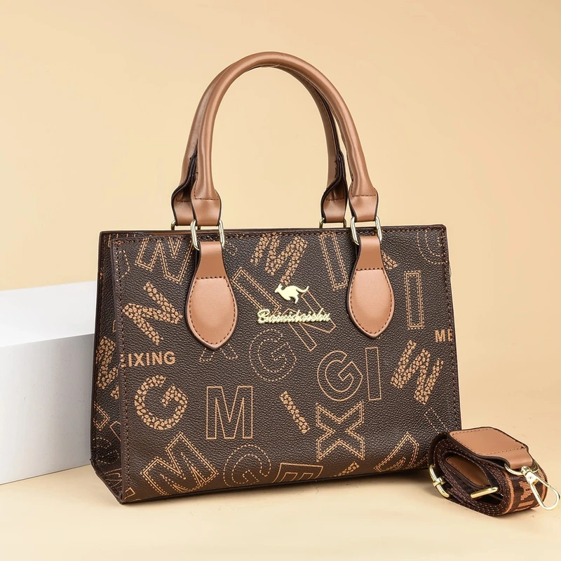 【冲刺800万粉丝】8348-2字母棕手提斜跨托特包[内里无兜]2025新款