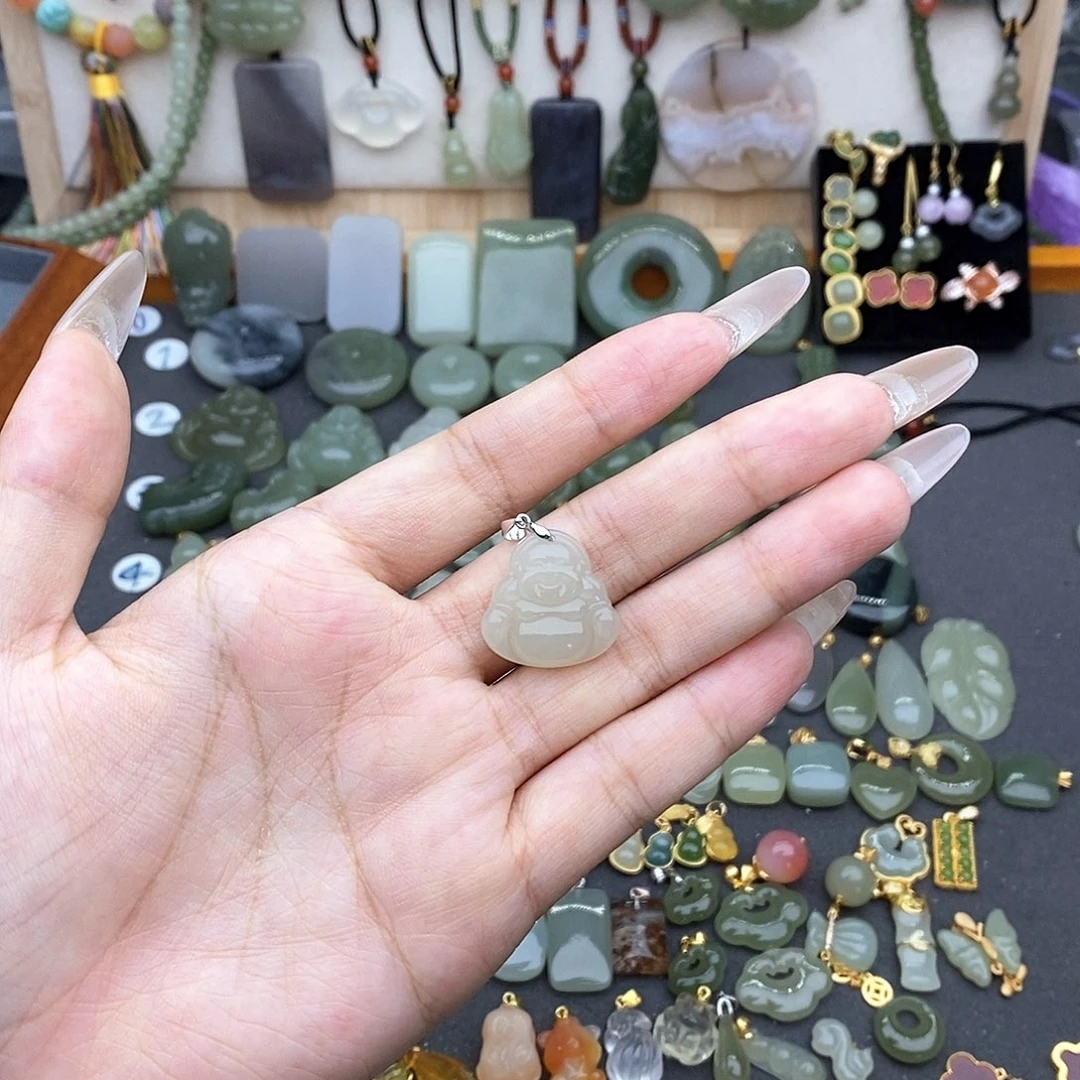 和田玉银S925镶嵌吊坠(不含链)