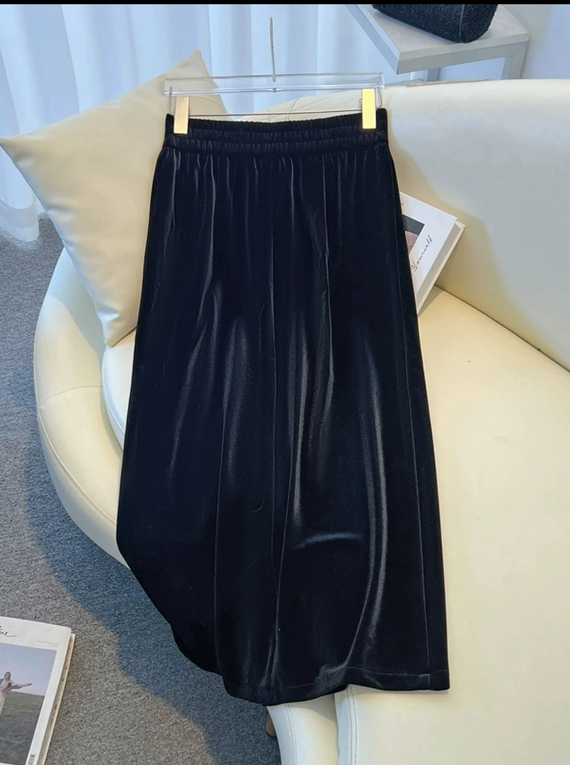 进口面料重磅金丝绒显瘦遮胯高腰A字裙气质