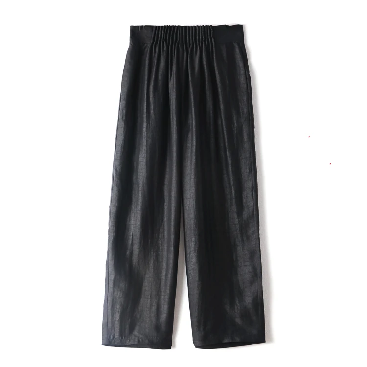 松紧腰直筒裤女新款高腰直筒裤香云纱长裤垂感休闲裤子KF2211003